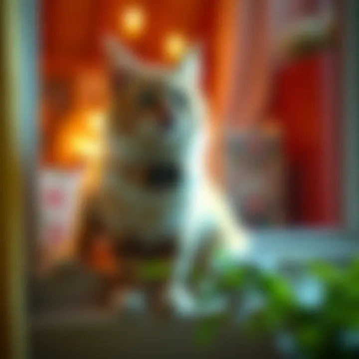 A fluffy cat sitting on a cozy window sill with a collar showing its new name