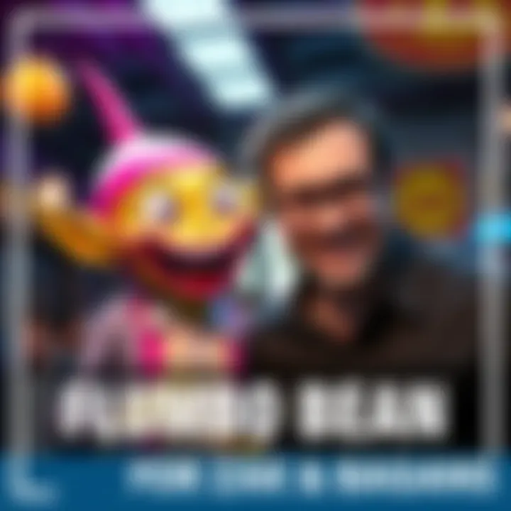 Flumbo Bean, a colorful alien character, excitedly meeting paranormal investigator Zak Bagans, both smiling in a fun setting.