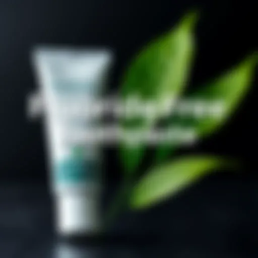 A tube of fluoride-free toothpaste with a green leaf next to it, symbolizing natural ingredients.