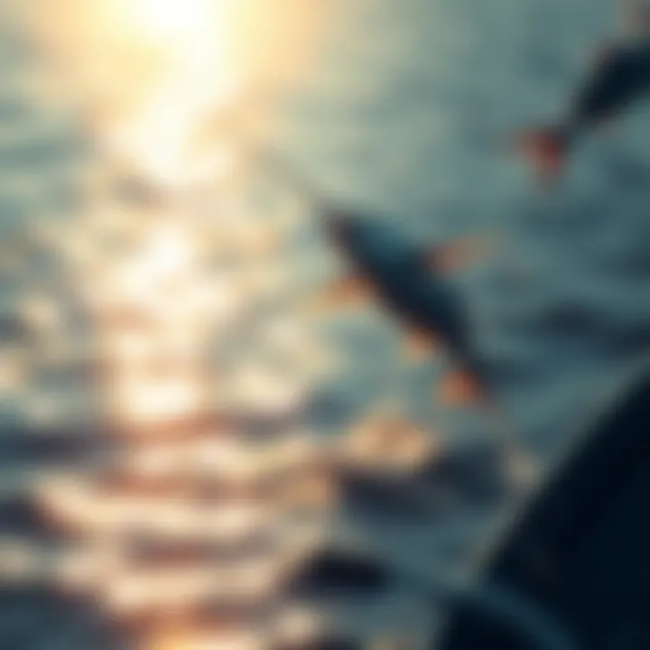 A flying fish leaping above the ocean surface, catching sunlight