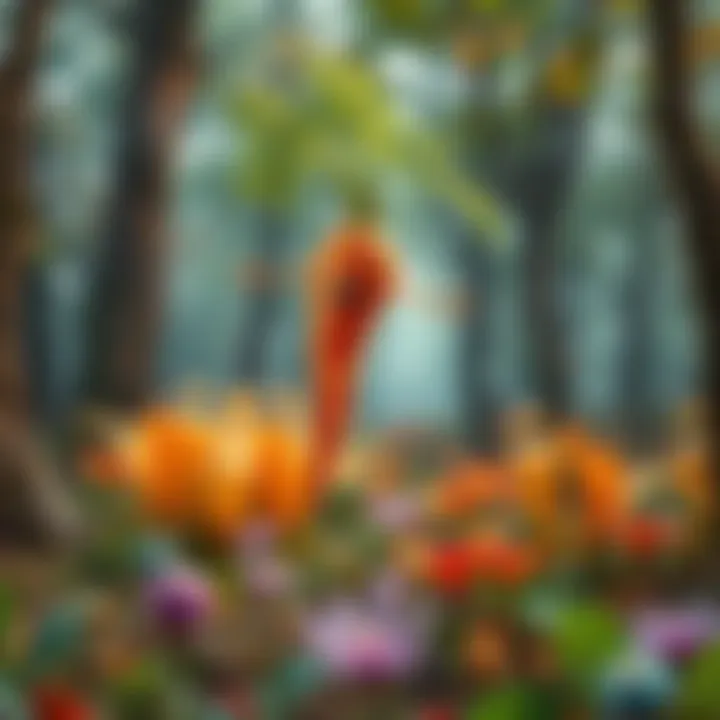 An artistic representation depicting the Flying Flesh Carrot as a flying squid amidst a backdrop of swirling winds and clouds