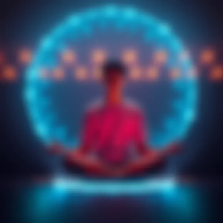 A person sitting calmly, meditating with a soft glow around them, symbolizing attention and concentration.