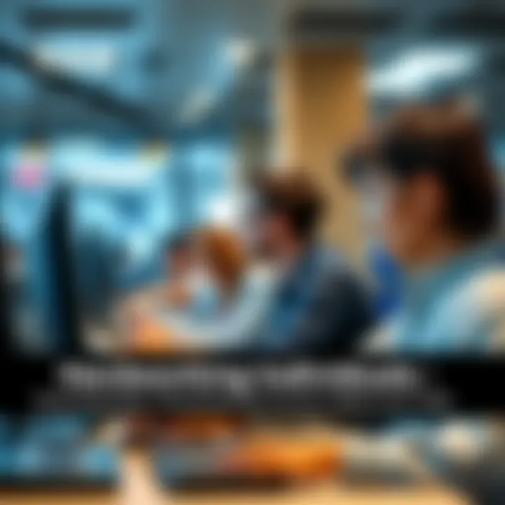 Focused Individuals Working A group of dedicated people following strict routines while working at their desks, showing traits of hard work and concentration.