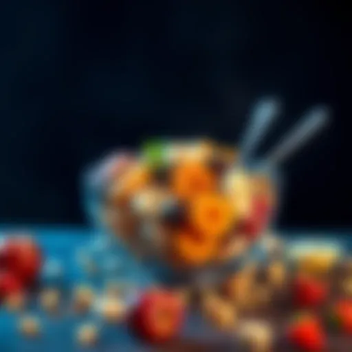 A bowl filled with colorful food items and clues around it, inviting people to guess the contents based on sensory hints.