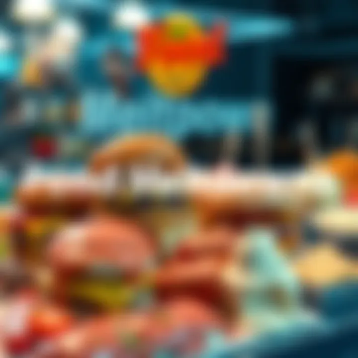 Food Meltdown Display A display of various melting food items like burgers, ice cream, and cheese, showcasing popular food trends during meltdowns.