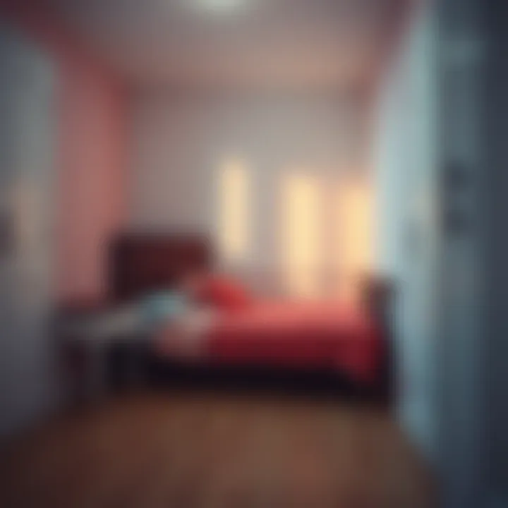 A holiday house interior showing an unmade bed and an open cupboard, with shadows suggesting movement.