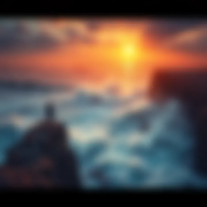 A person standing on a cliff overlooking a turbulent sea, feeling the urge to break free from constraints, representing emotional shifts and the search for authenticity.