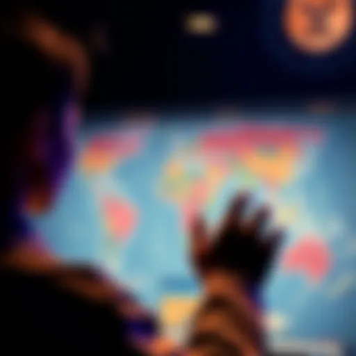 A person looking at a world map with astrological charts and relocation options for 2026.