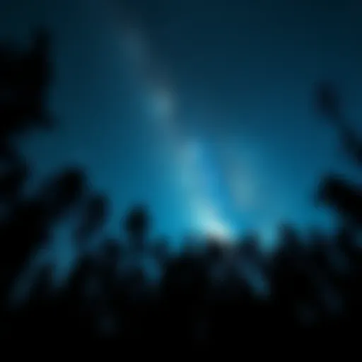 Forest at Night with Stars A dark forest under a starry sky, silent and still, as mysterious visitors arrive.
