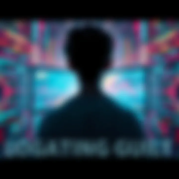 A contemplative scene depicting a person lost in thought, surrounded by glitchy screens and sound waves, symbolizing the struggle with piracy and redemption.