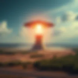 Aerial view of a strange formation near Comanche Power Station, with a craft hovering above the site, surrounded by trees and fields.