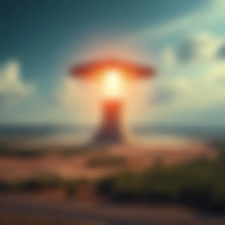 Aerial view of a strange formation near Comanche Power Station, with a craft hovering above the site, surrounded by trees and fields.