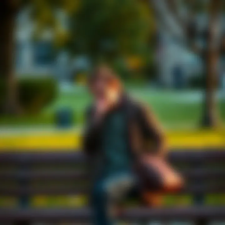 A former teacher sitting on a park bench, looking thoughtful and sad, symbolizing their experience with wrongful termination.