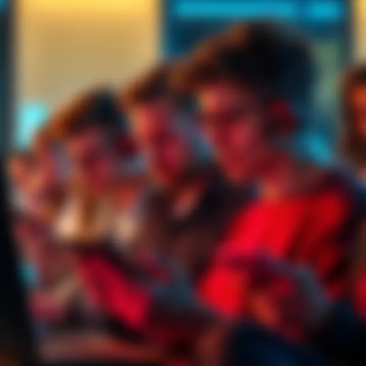 Users Frustrated by Forum Discussions Group of people looking frustrated while reading forums on their devices, showcasing mixed reactions to online discussions