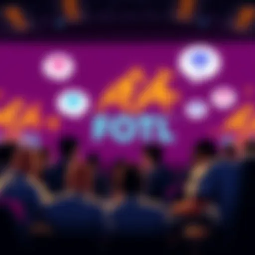 A group of people on a forum discussing the FOTL Cornucopia logo, with images of the logo in the background and speech bubbles representing debate.