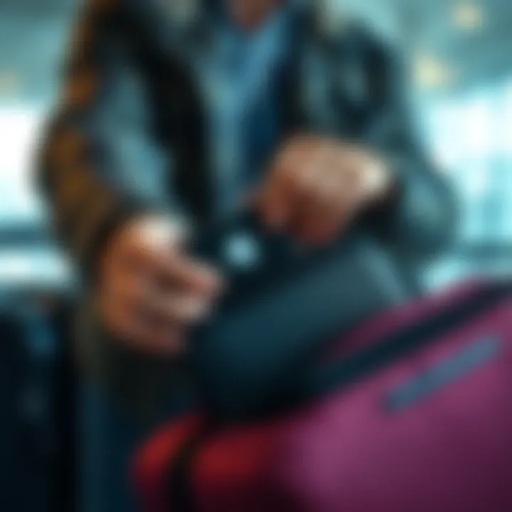 Individual shown with a carryon bag and an Apple AirTag discovered inside