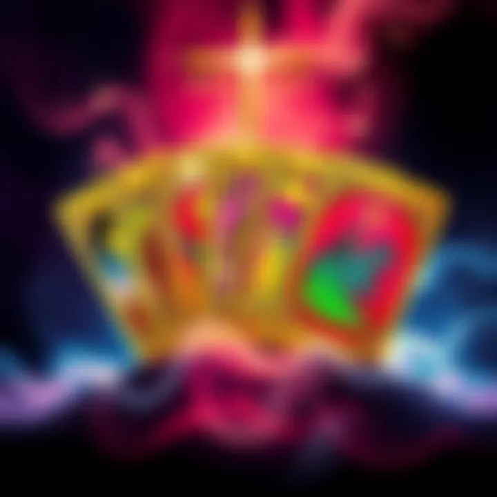 A colorful arrangement of four tarot cards from the Luminous Arcana Tarot Deck, symbolizing love and connection, with a mystical background.
