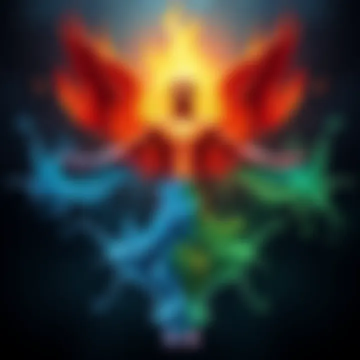 Illustration showing Earth, Water, Fire, and Air elements symbolically intertwined with a human figure, representing their influence on health and balance.