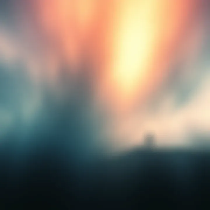 An abstract scene representing William James' four qualities of mystical states: a serene landscape, soft light, and a person in contemplation, symbolizing ineffability, noetic quality, transiency, and passivity.