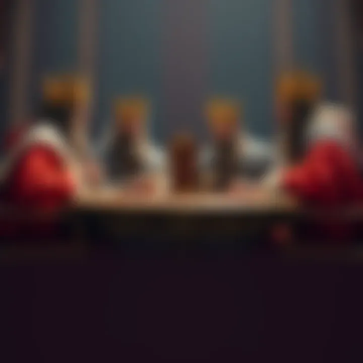 A scene depicting four kings in ornate robes gathered at a round table, discussing power and strategy.