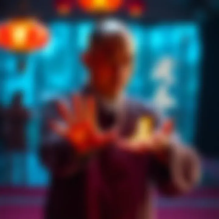 A person practicing fragrant qigong, showing signs of pressure and warmth in their palms during the exercise.