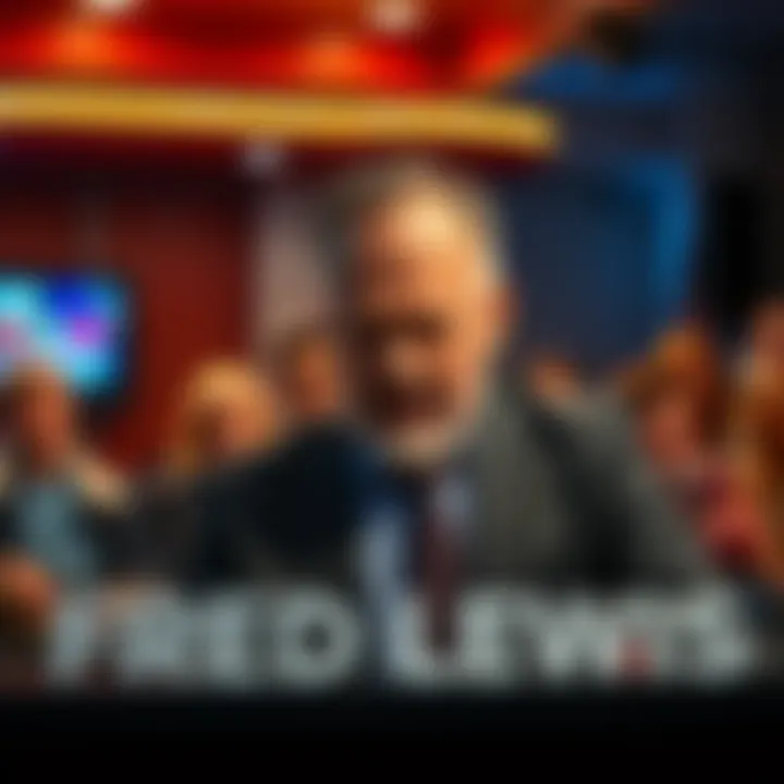 Fred Lewis expressing frustration on screen with an audience divided in the background