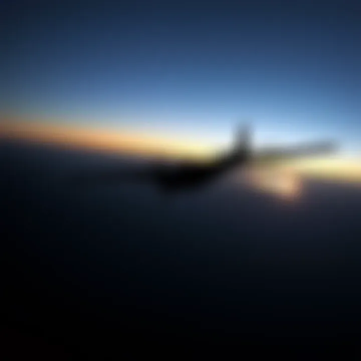 An outline of a small aircraft flying over the dark waters of the Bass Strait at night, with a glowing light in the sky nearby.