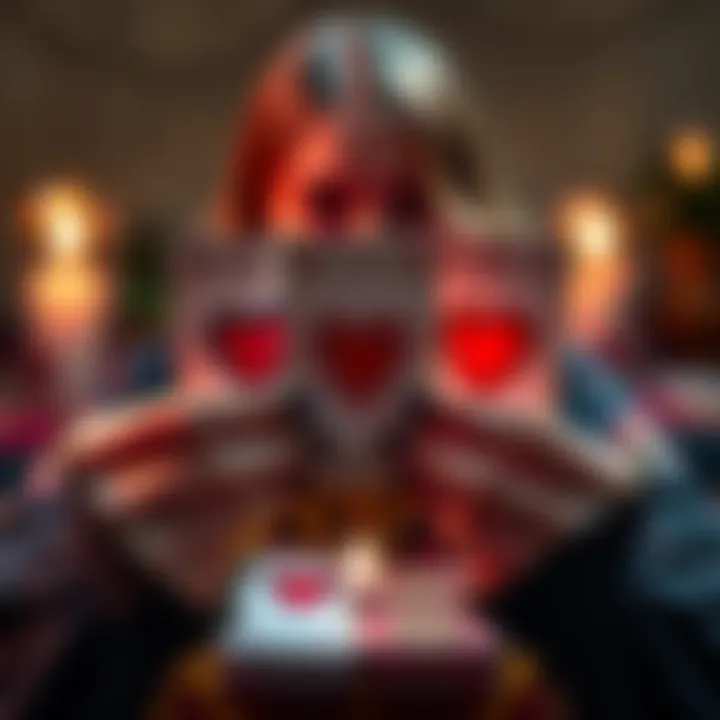 A tarot reader displays three tarot cards with hearts symbols, encouraging people to comment their love questions for a reading.
