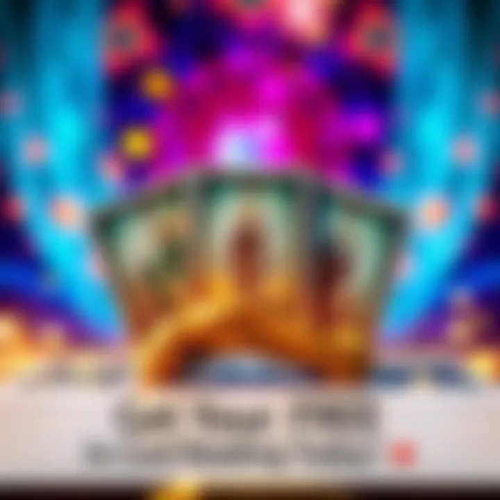 Free Card Reading Promotion A tarot card deck displayed with three cards face up, inviting people to participate in a free reading, colorful and inviting background, with sparkles around the cards.