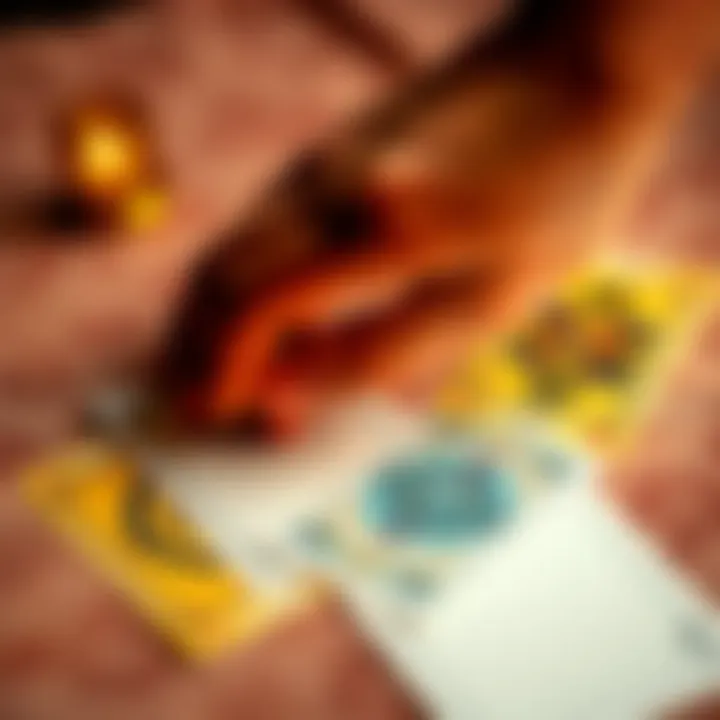 Three Lenormand cards spread out with a hand reaching for one of them, symbolizing a free reading opportunity