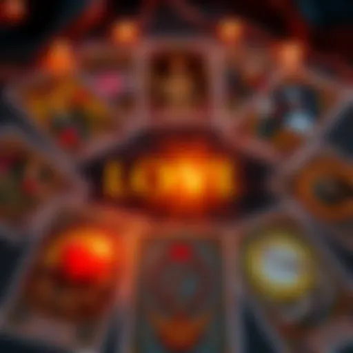 A tarot card spread with love symbols and a glowing light, representing intuitive readings on relationships and soul connections.