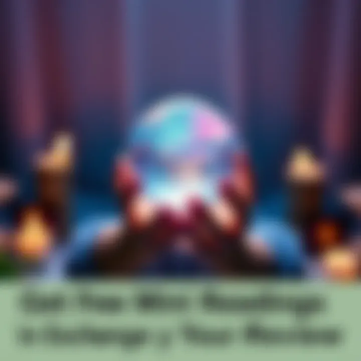 A person holding a crystal ball surrounded by calming elements like candles and plants, representing personal growth and relationship insights.