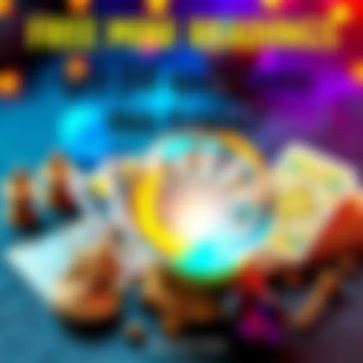 A colorful graphic promoting free mini readings with symbols of fortune-telling like tarot cards and a crystal ball, featuring a message to send questions and favorite movies.