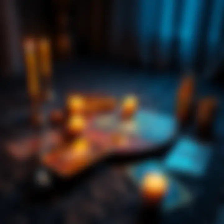 A welcoming setup with a tarot card spread and candles, inviting people to explore their futures through free mini readings.
