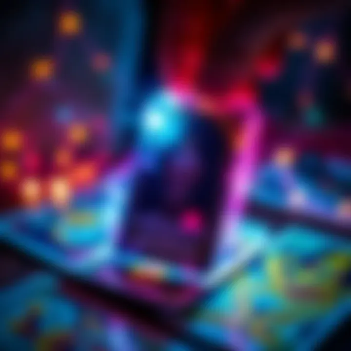 A colorful tarot card being drawn from a deck with a glowing aura around it, symbolizing guidance and insight.