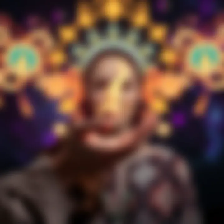 A person sharing a word for a free psychic reading, with a mystical theme in the background