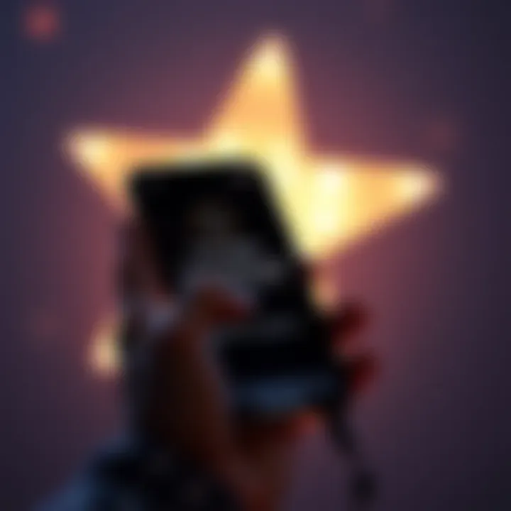 Person sending a direct message on a phone for a chance to win a free reading, with a glowing star in the background.