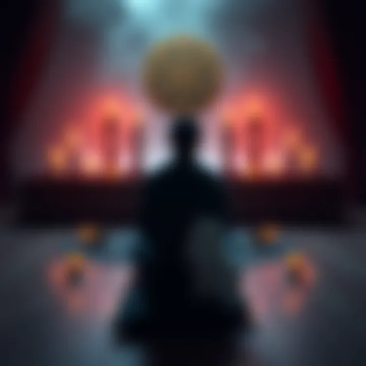 A person sitting in a peaceful setting, engaging in a reading session about reincarnation, surrounded by candles and spiritual symbols.