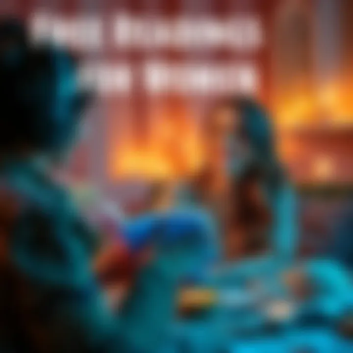 A welcoming scene showcasing a woman smiling while receiving a reading, surrounded by a cozy atmosphere with soft lighting and mystical elements like candles and crystals.