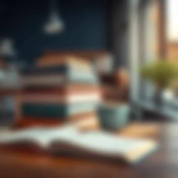 A stack of books with a coffee cup on a table, inviting people to explore free reading options.