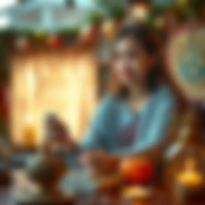 Misa, a 17-year-old girl, offering tarot and astrology readings with cards and astrological charts in a cozy setting