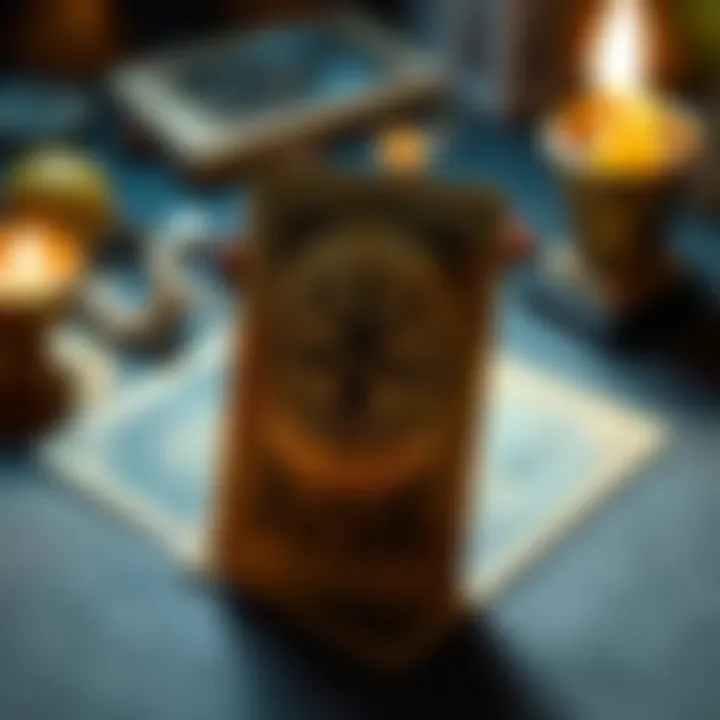 A tarot card being pulled from a deck with mystical symbols around it, representing a free reading offer.