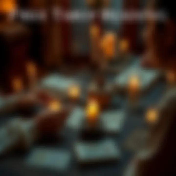 A tarot reading setup with cards, candles, and a cozy atmosphere inviting people to seek insight about ex-lovers.