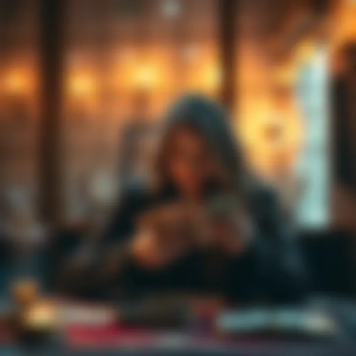 A tarot reader offering insights in the comments section, with tarot cards displayed and a welcoming atmosphere.