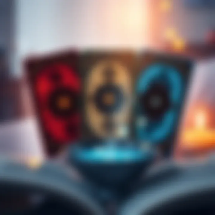 A promotional graphic featuring three tarot cards with symbols, inviting people to get a free three card tarot reading, with a message to DM Sanjeev Sudhakar.