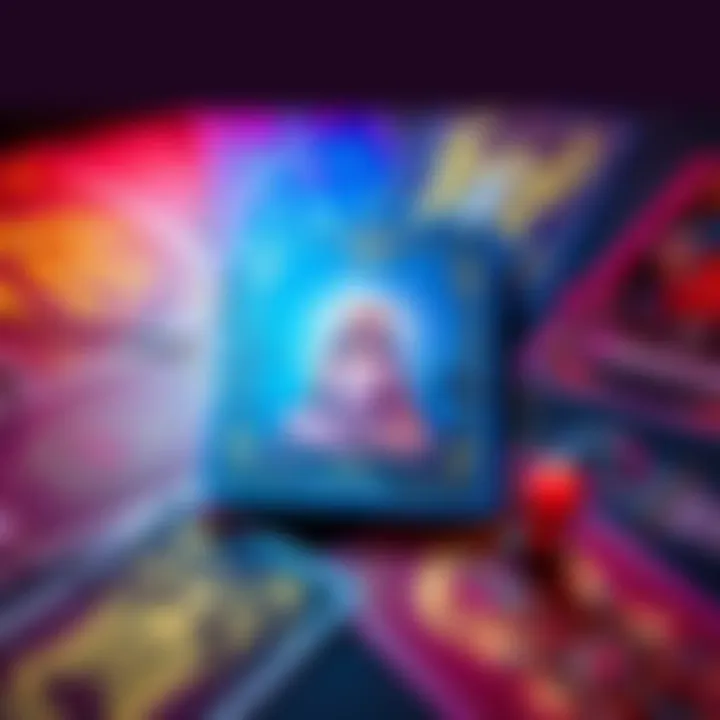 A tarot card spread with vibrant colors, inviting people to get free readings in exchange for reviews.