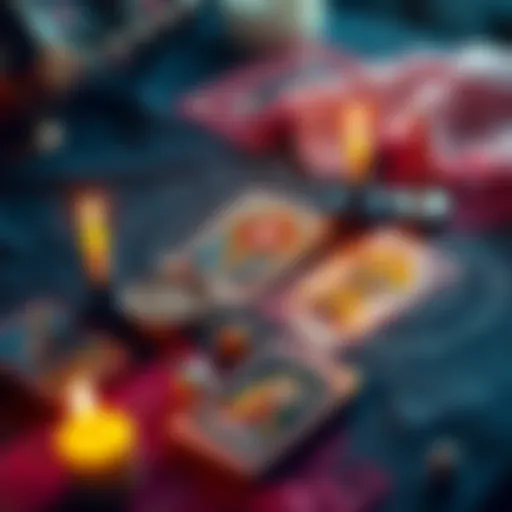 A colorful tarot card spread on a table with a lit candle, inviting people to get free readings for a limited time