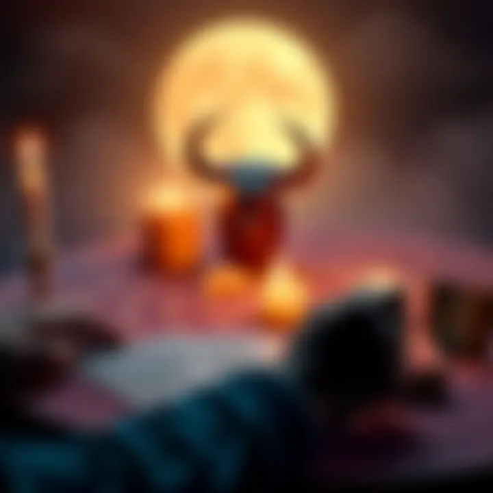 Free Tarot Reading Promotion A tarot reader invites people to submit questions for free readings under the full moon in Taurus, with cards and candles in the background.