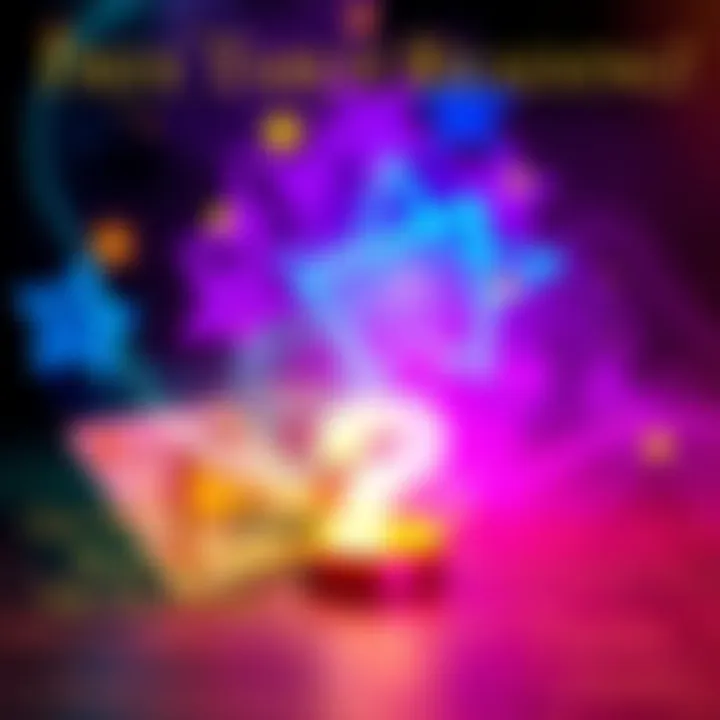 A colorful graphic inviting people to get free tarot readings, with symbols of tarot cards and an open question mark