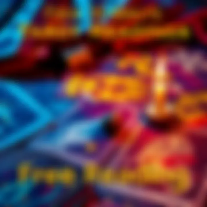 Free Tarot Reading Promotion A colorful tarot card spread with a glowing candle, inviting people to ask yes/no questions for guidance during a free reading.